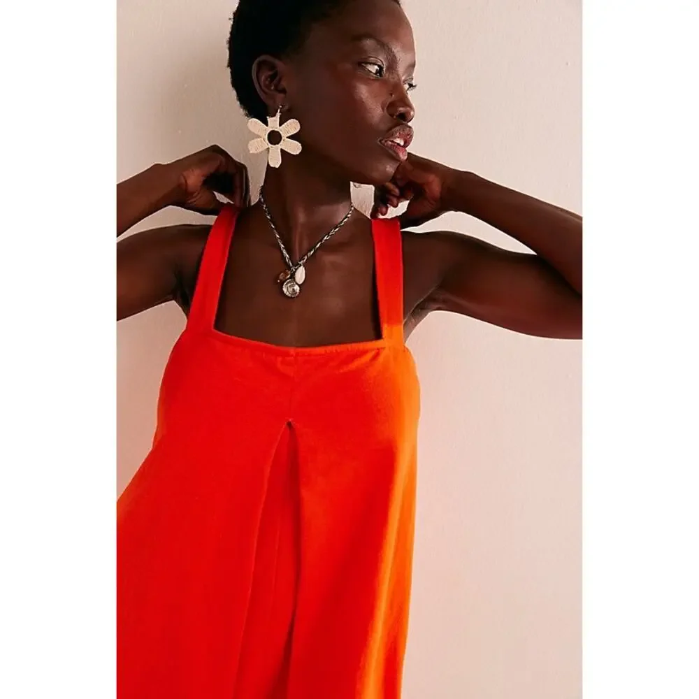 Free People Nichola Romper Tangerine Tango Women's Size XS - Picture 1 of 8